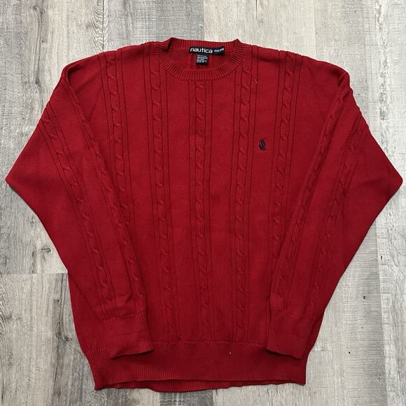 VTG Nautica Men’s Sweater 2XL Red Cable Knit Ribbed 90’s Pullover Preppy Golf - Picture 1 of 4